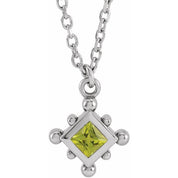 14K White Natural Peridot Bezel-Set Beaded 16-18" Necklace