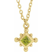 14K Yellow Natural Peridot Bezel-Set Beaded 16-18" Necklace