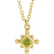 14K Yellow Natural Peridot Bezel-Set Beaded 16-18" Necklace