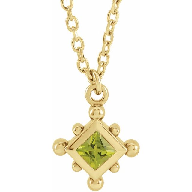 14K Yellow Natural Peridot Bezel-Set Beaded 16-18" Necklace
