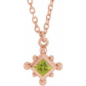 14K Rose Natural Peridot Bezel-Set Beaded 16-18" Necklace
