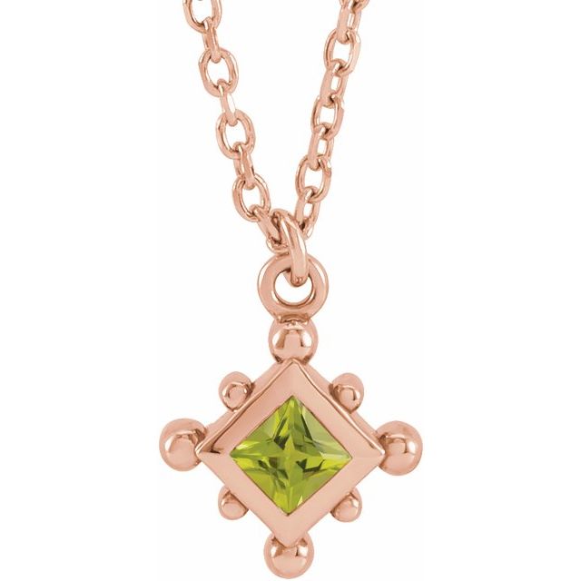 14K Rose Natural Peridot Bezel-Set Beaded 16-18" Necklace