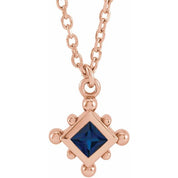14K Rose Lab-Grown Blue Sapphire Bezel-Set Beaded 16-18" Necklace