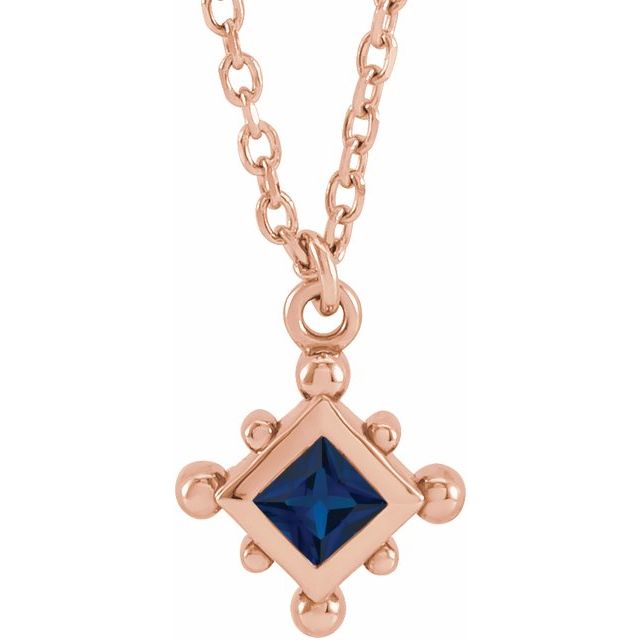 14K Rose Lab-Grown Blue Sapphire Bezel-Set Beaded 16-18" Necklace