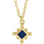 14K Yellow Lab-Grown Blue Sapphire Bezel-Set Beaded 16-18" Necklace