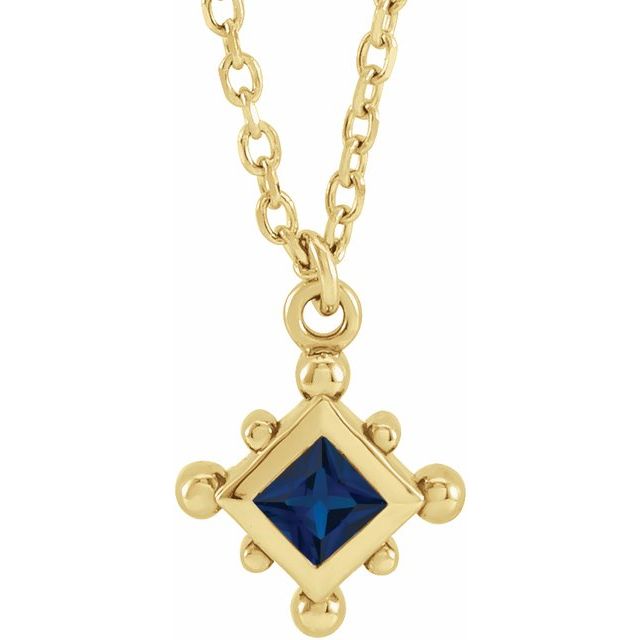 14K Yellow Lab-Grown Blue Sapphire Bezel-Set Beaded 16-18" Necklace