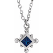 14K White Lab-Grown Blue Sapphire Bezel-Set Beaded 16-18" Necklace