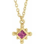 14K Yellow Natural Pink Tourmaline Bezel-Set Beaded 16-18" Necklace