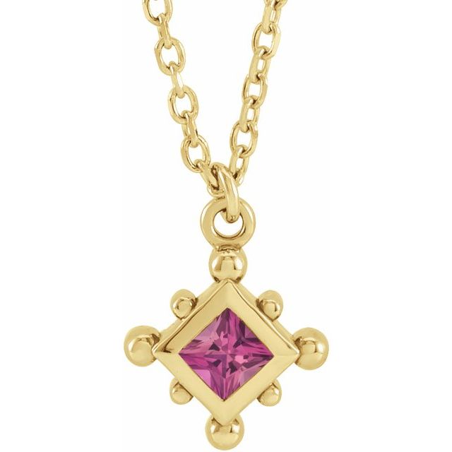 14K Yellow Natural Pink Tourmaline Bezel-Set Beaded 16-18" Necklace