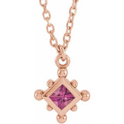 14K Rose Natural Pink Tourmaline Bezel-Set Beaded 16-18" Necklace