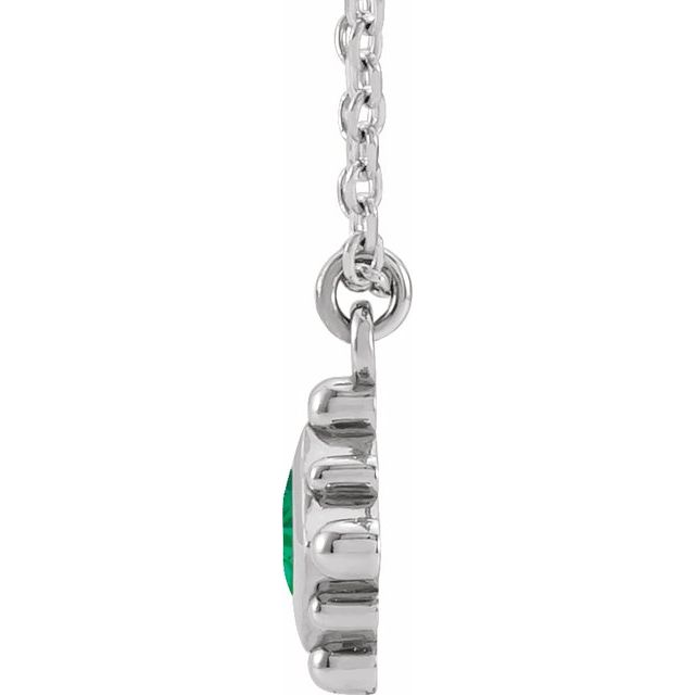 14K White Lab-Grown Emerald Bezel-Set Beaded 16-18" Necklace