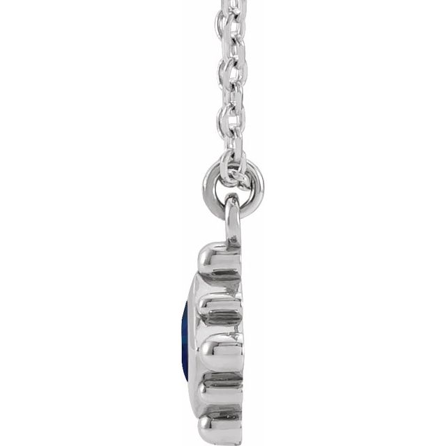 14K White Lab-Grown Blue Sapphire Bezel-Set Beaded 16-18" Necklace