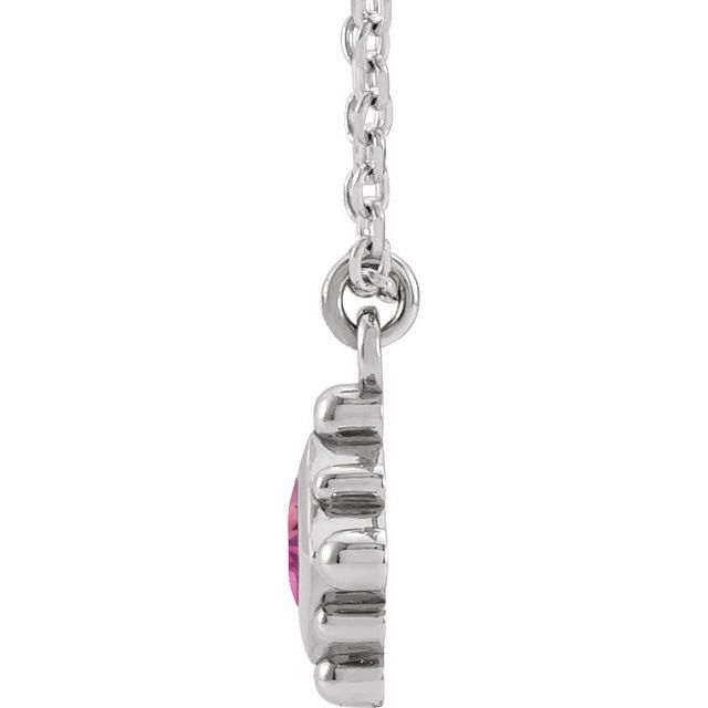 14K White Natural Pink Tourmaline Bezel-Set Beaded 16-18" Necklace