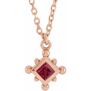 14K Rose Natural Ruby Bezel-Set Beaded 16-18" Necklace
