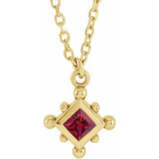 14K Yellow Natural Ruby Bezel-Set Beaded 16-18" Necklace