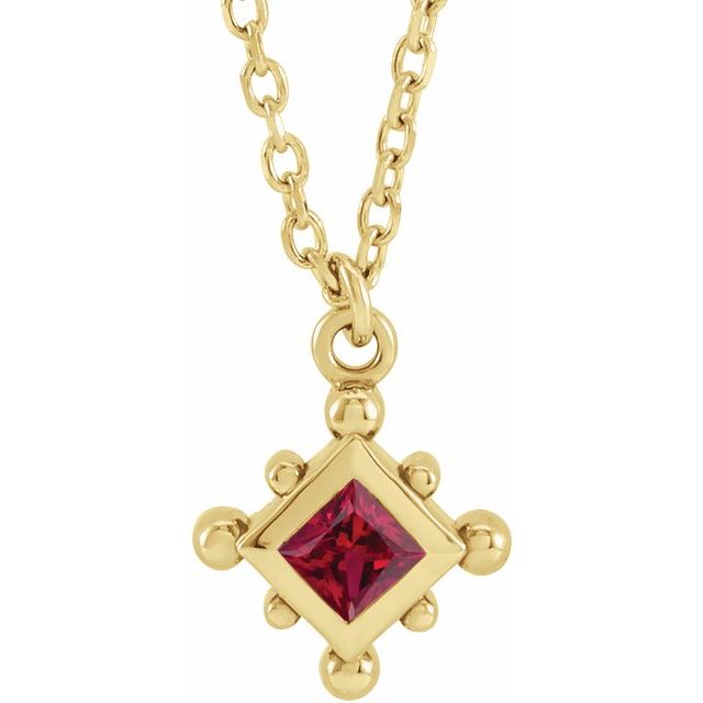 14K Yellow Natural Ruby Bezel-Set Beaded 16-18" Necklace