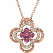 14K Rose Natural Pink Tourmaline & .08 CTW Natural Diamond Clover 18" Necklace