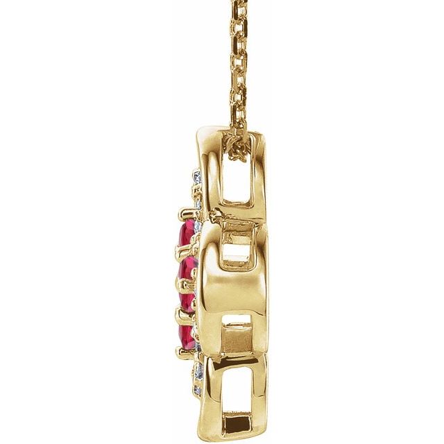14K Yellow Lab-Grown Ruby & .08 CTW Natural Diamond Clover 18" Necklace