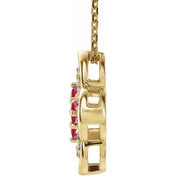14K Yellow Natural Ruby & .08 CTW Natural Diamond Clover 18" Necklace