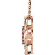 14K Rose Natural Ruby & .08 CTW Natural Diamond Clover 18" Necklace