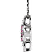 14K White Natural Pink Tourmaline & .08 CTW Natural Diamond Clover 18" Necklace