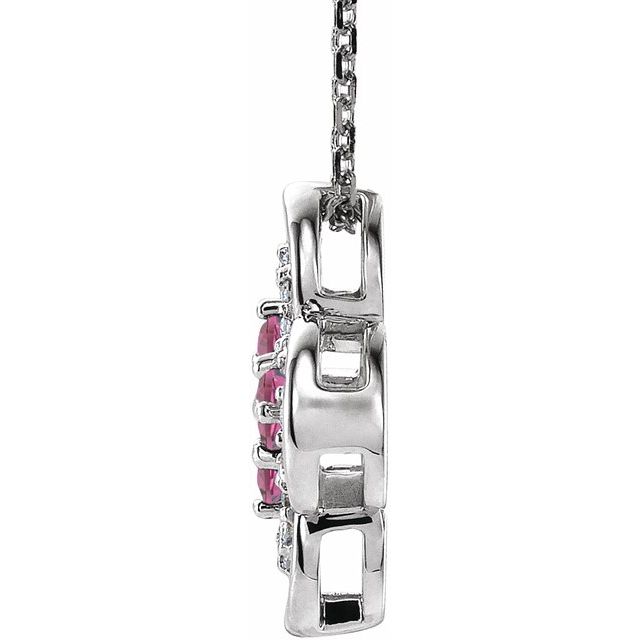 14K White Natural Pink Tourmaline & .08 CTW Natural Diamond Clover 18" Necklace