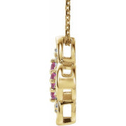 14K Yellow Natural Pink Tourmaline & .08 CTW Natural Diamond Clover 18" Necklace