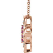 14K Rose Natural Pink Tourmaline & .08 CTW Natural Diamond Clover 18" Necklace