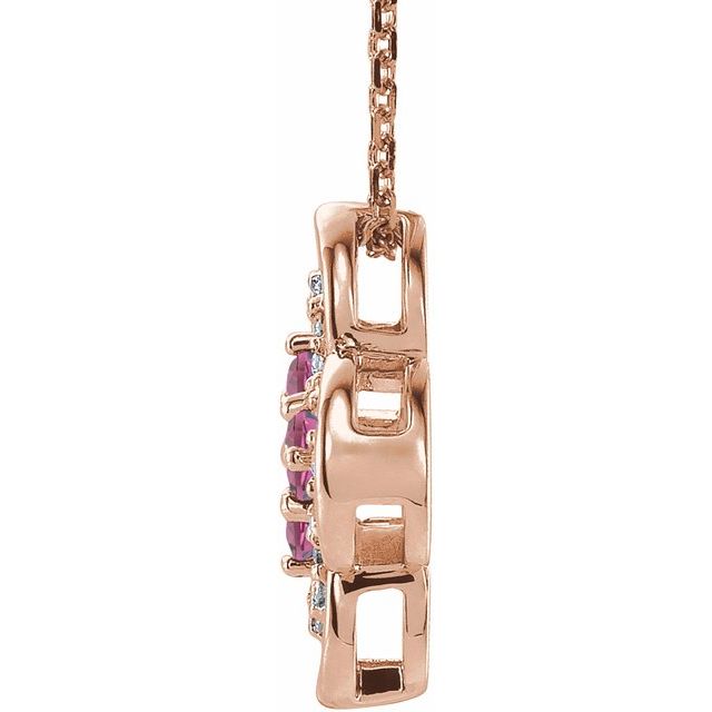 14K Rose Natural Pink Tourmaline & .08 CTW Natural Diamond Clover 18" Necklace
