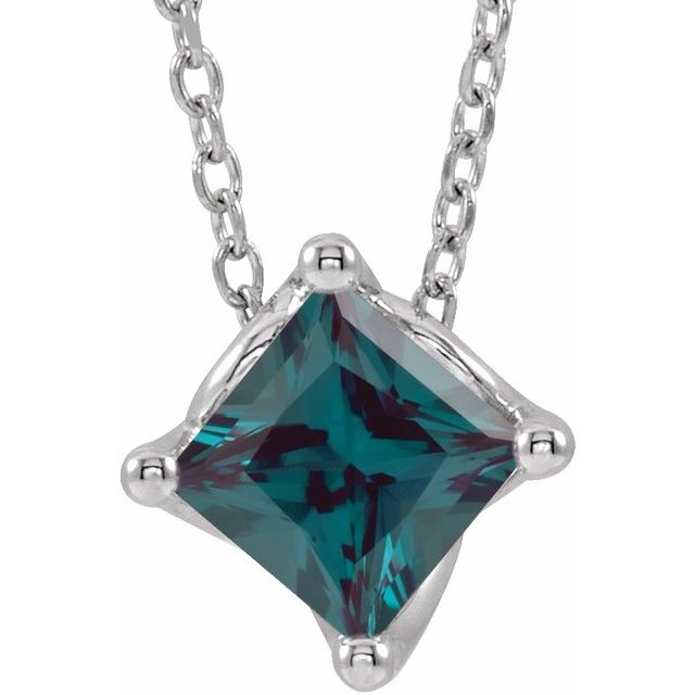 Platinum 5x5 mm Square Lab-Grown Alexandrite Solitaire 16-18" Necklace
