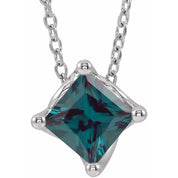 14K White 5x5 mm Square Lab-Grown Alexandrite Solitaire 16-18" Necklace