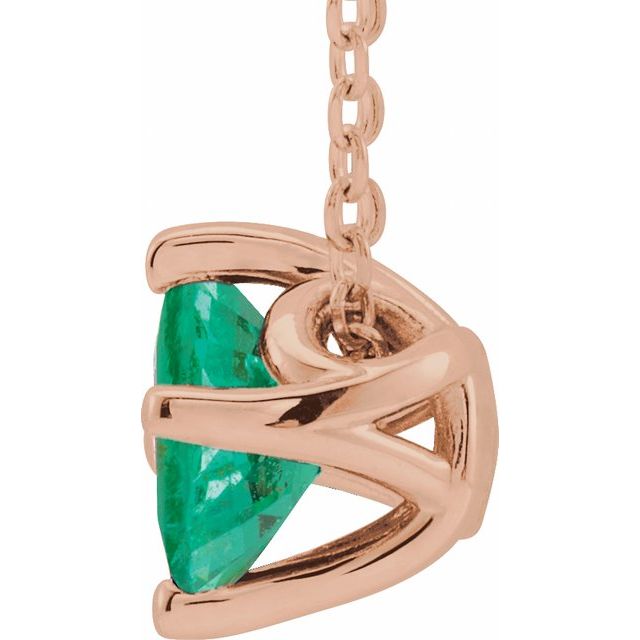 14K Rose 5x5 mm Square Lab-Grown Emerald Solitaire 16-18" Necklace
