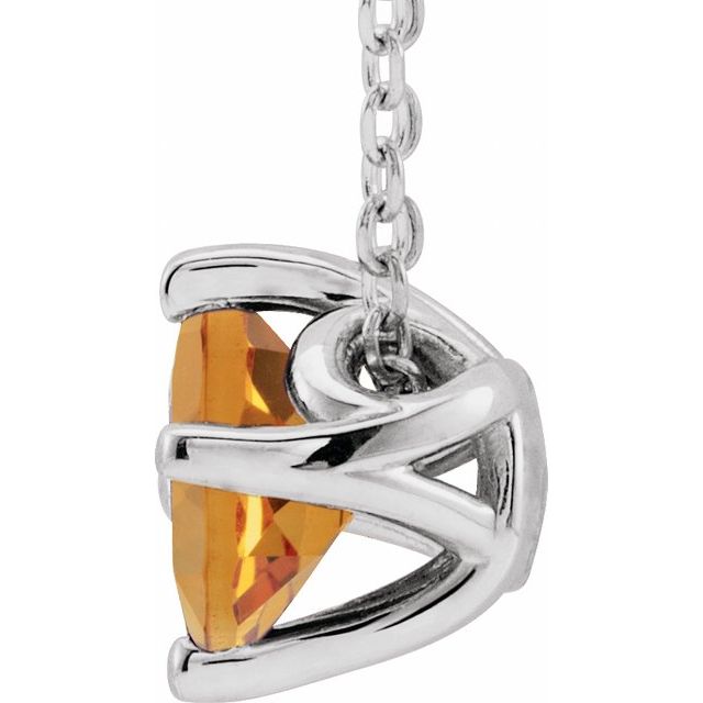 Sterling Silver 5x5 mm Square Natural Citrine Solitaire 16-18" Necklace