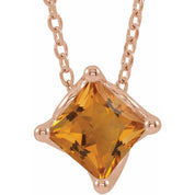 14K Rose 5x5 mm Square Natural Citrine Solitaire 16-18" Necklace