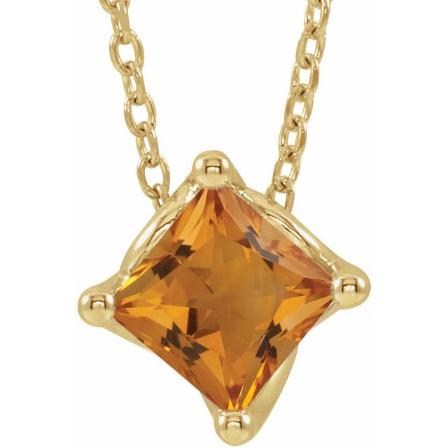 14K Yellow 5x5 mm Square Natural Citrine Solitaire 16-18" Necklace