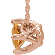 14K Rose 5x5 mm Square Natural Citrine Solitaire 16-18" Necklace