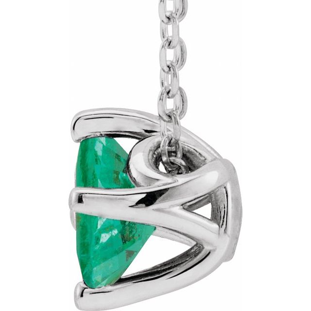14K White 5x5 mm Square Lab-Grown Emerald Solitaire 16-18" Necklace