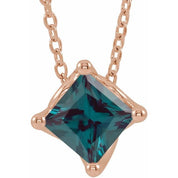 14K Rose 5x5 mm Square Lab-Grown Alexandrite Solitaire 16-18" Necklace