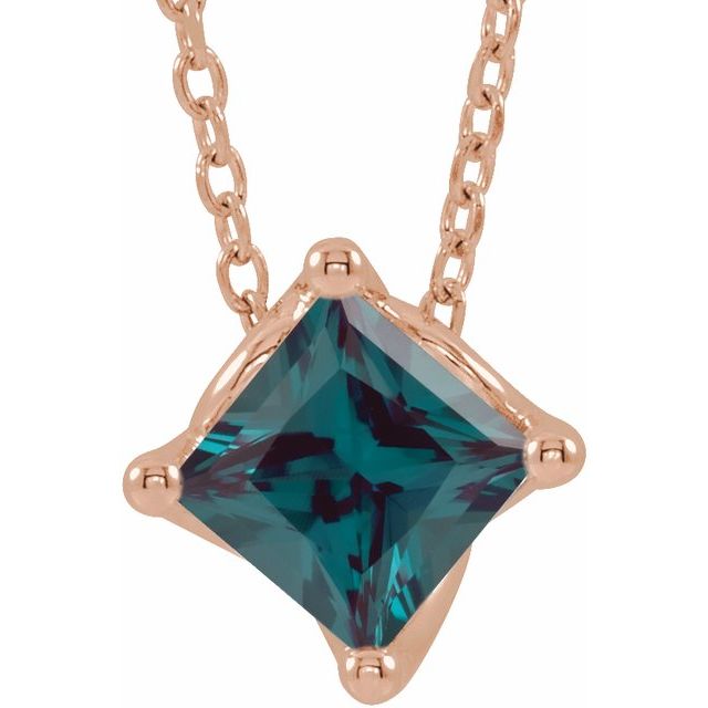 14K Rose 5x5 mm Square Lab-Grown Alexandrite Solitaire 16-18" Necklace
