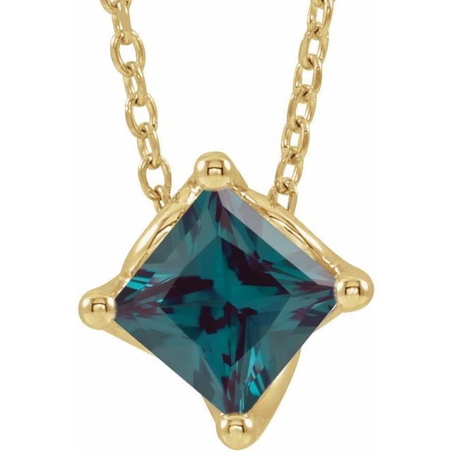 14K Yellow 5x5 mm Square Lab-Grown Alexandrite Solitaire 16-18" Necklace