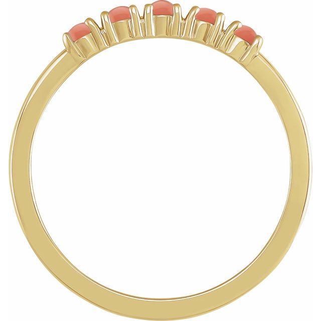 14K Yellow Natural Pink Coral Cabochon Stackable Ring