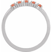 14K White Natural Pink Coral Cabochon Stackable Ring - Set