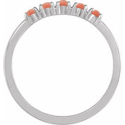 Sterling Silver Natural Pink Coral Cabochon Stackable Ring