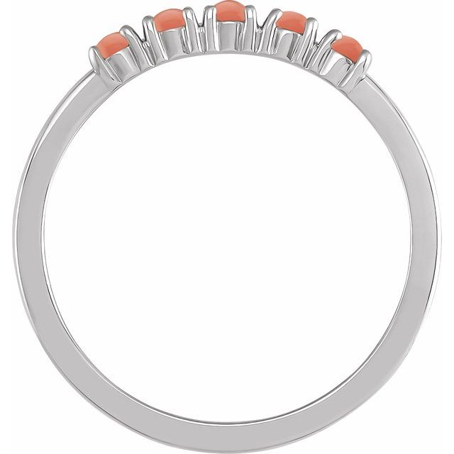 Sterling Silver Natural Pink Coral Cabochon Stackable Ring