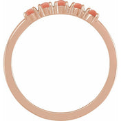14K Rose Natural Pink Coral Cabochon Stackable Ring - Elegant and Unique Design