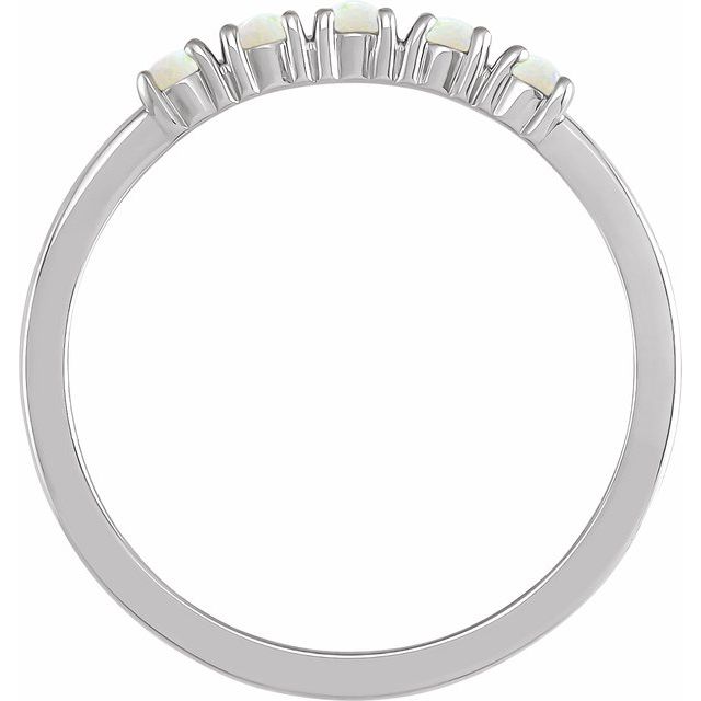 14K White Natural White Opal Cabochon Stackable Ring