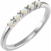 Sterling Silver Natural White Opal Cabochon Stackable Ring - Elegant Jewelry for Everyday Wear