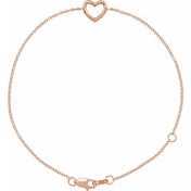 14K Rose Heart 6 1/2-7 1/2" Bracelet
