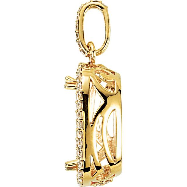 14K Yellow 14x10 mm Cushion 1/2 CTW Natural Diamond Semi-Set Pendant