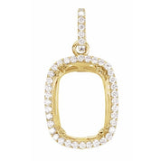 14K Yellow 14x10 mm Cushion 1/2 CTW Natural Diamond Semi-Set Pendant